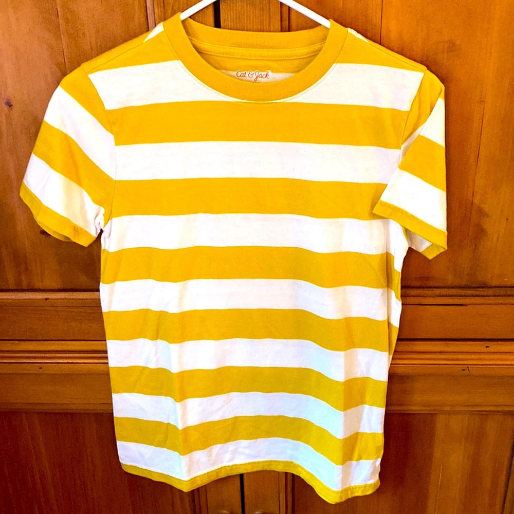 Cat and Jack cream and gold striped t shirt